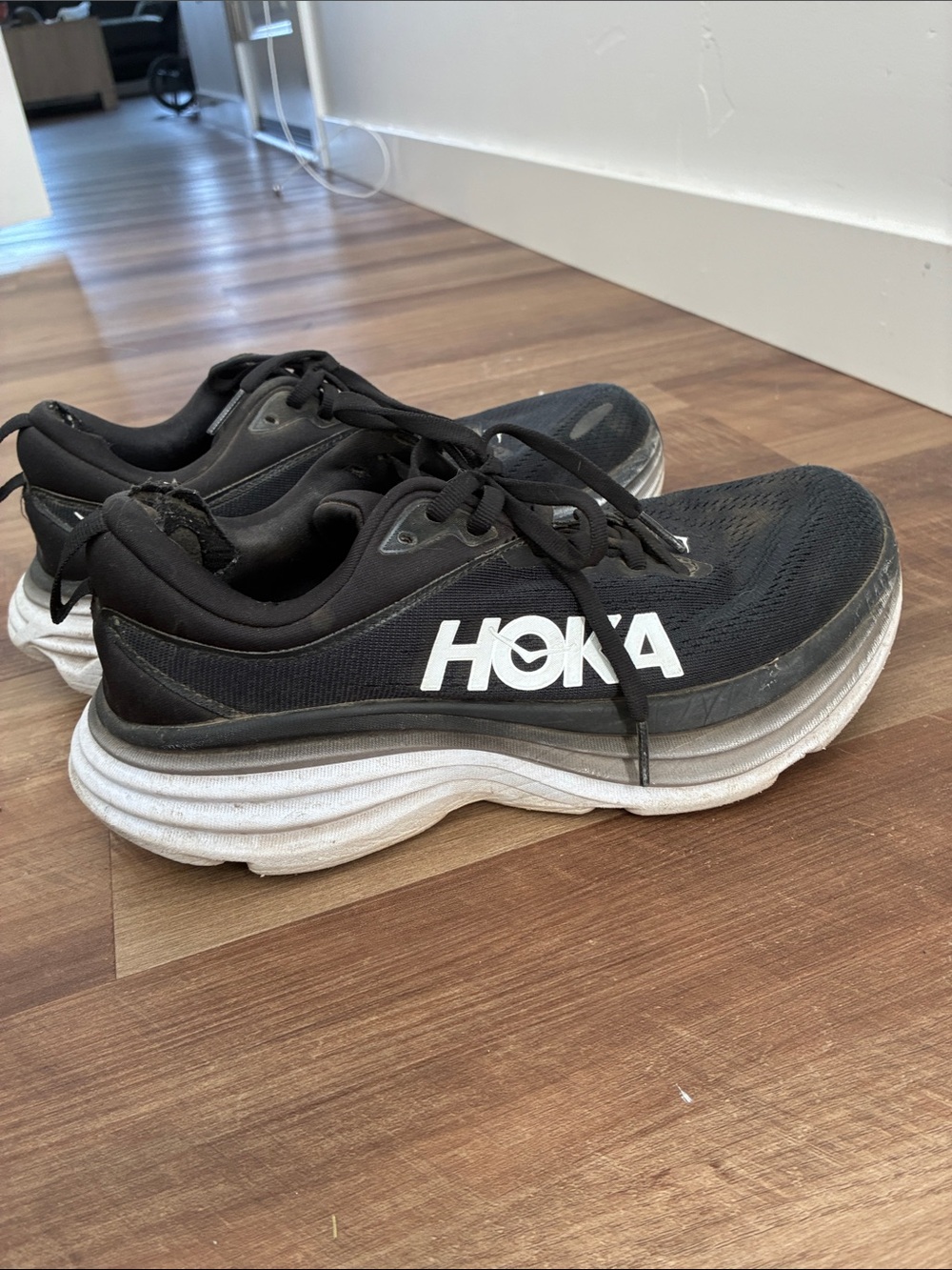 Hoka Men's Black and White Cushioned Running Shoes